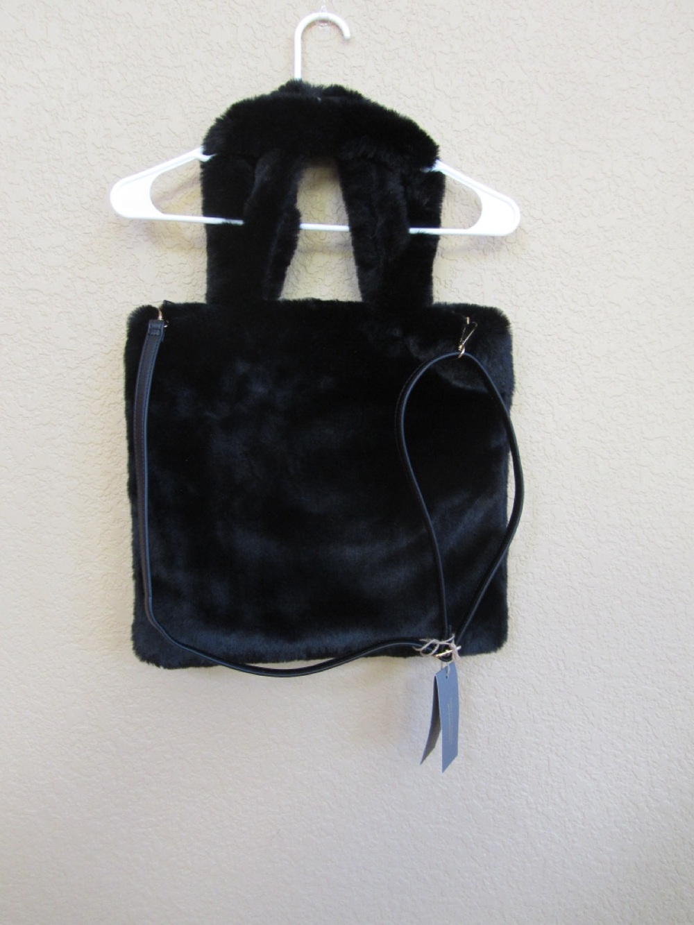 Luxury Plush Black Faux Fur Tote with Detachable Strap